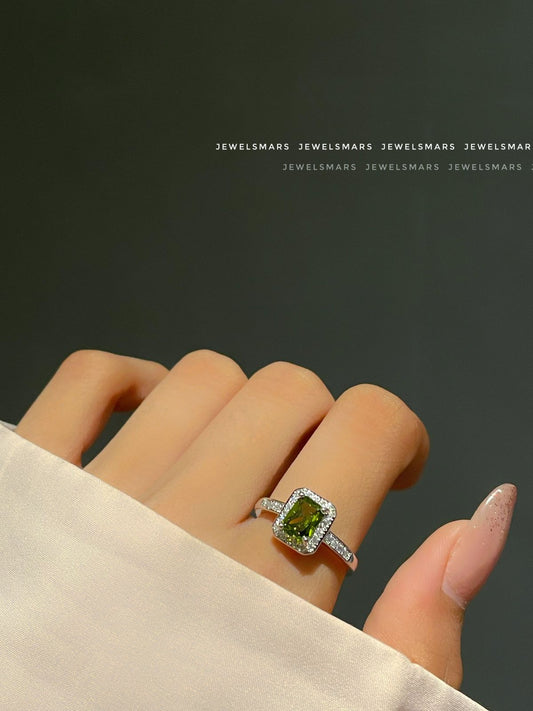 Rectangular Cut Ring - olive green