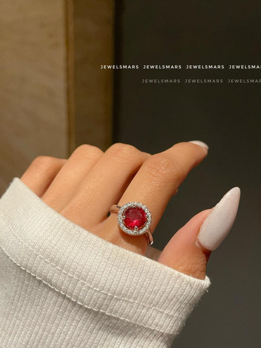 Round Solitaire Ring- red