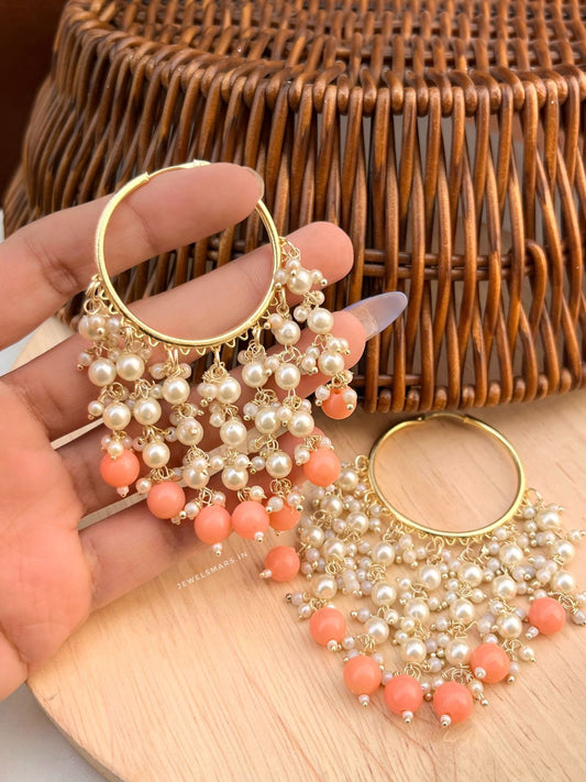 Sahiba Pearl Hoop Earrings - peach