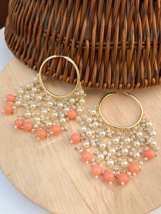 Sahiba Pearl Hoop Earrings - peach