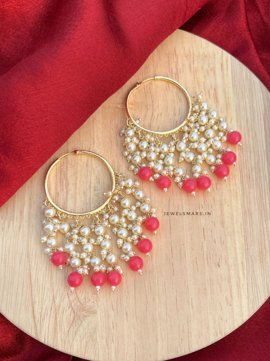 Sahiba Pearl Hoop Earrings - peachy pink