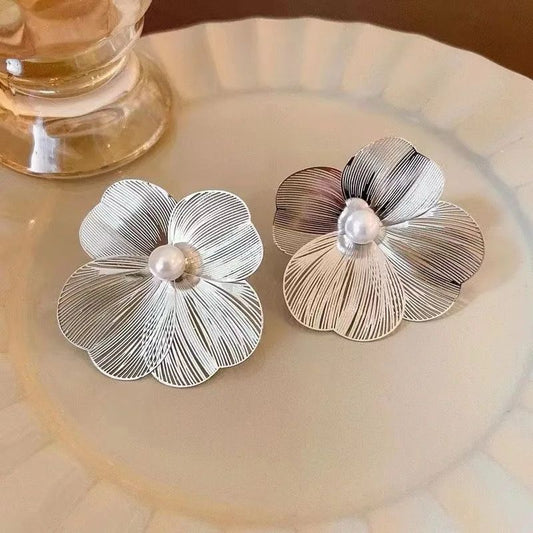 Unique Metal Flower Statement Earrings