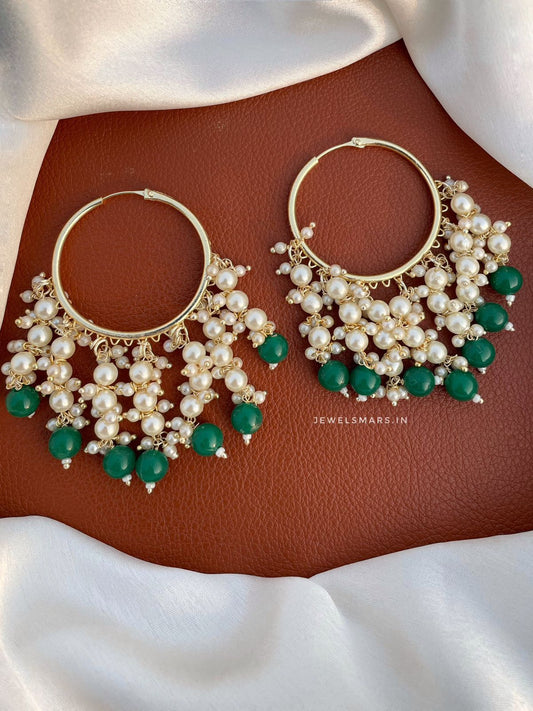 Sahiba Pearl Hoop Earrings - green