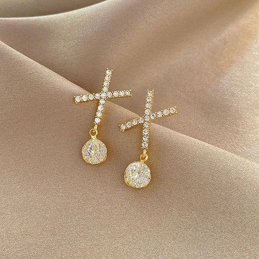 Cross X Crystal drop earrings