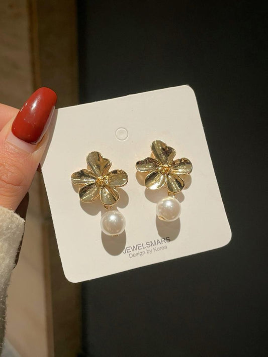 Pearl Statement Flower Earrings