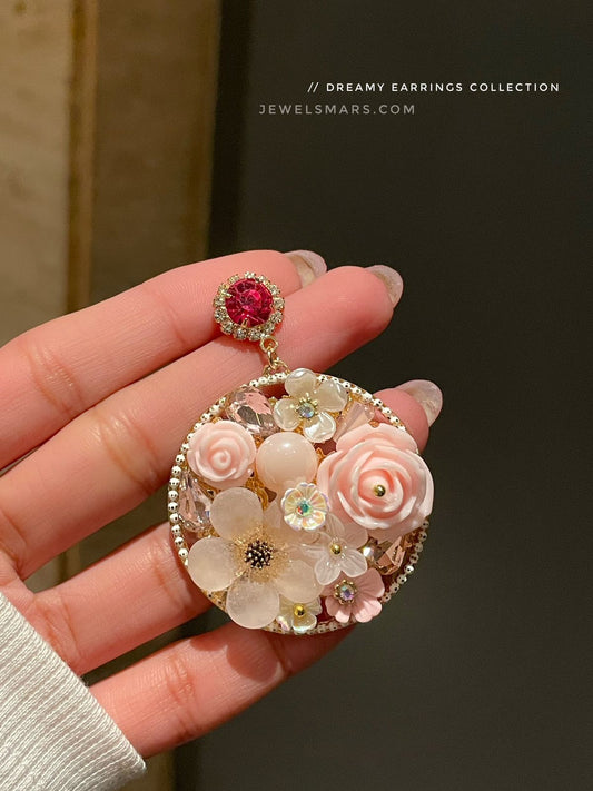 Elsa Dreamy Floral Earrings- pink
