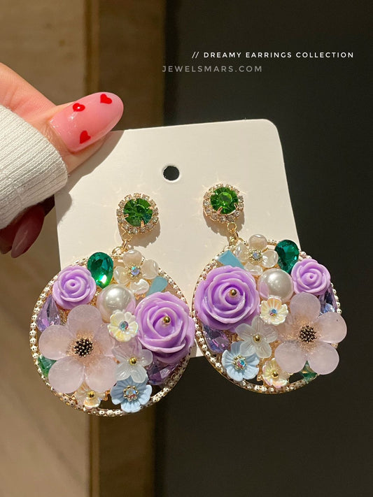 Elsa Dreamy Floral Earrings- purple