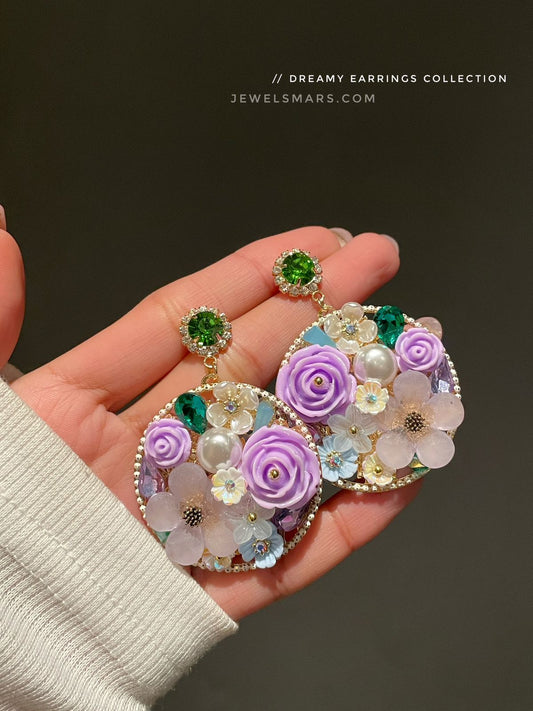 Elsa Dreamy Floral Earrings- purple