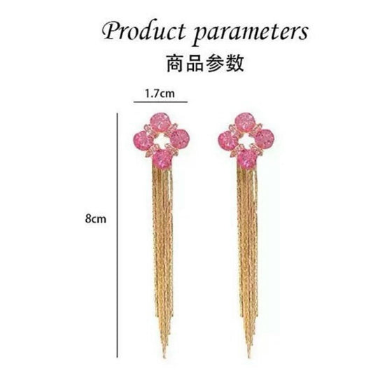 Korean Long tassel drop Earrings- pink