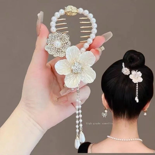 Premium Floral Tassel Bun Hairpin