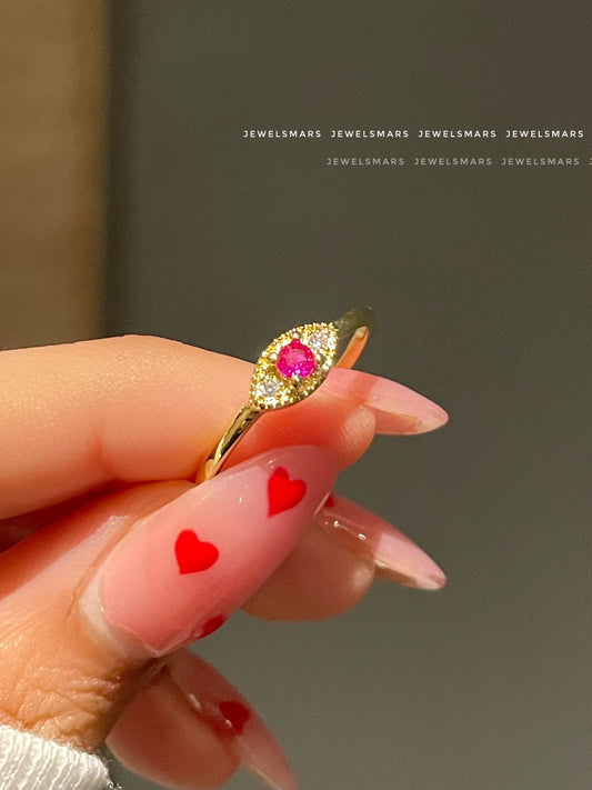 Minimal Eye ring- Ruby