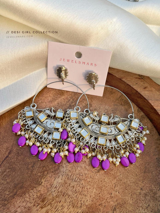 Peacock Chandbali Earrings- purple
