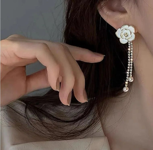 White Rose Earrings