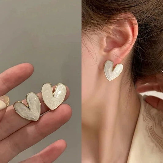 White Love Heart Earrings