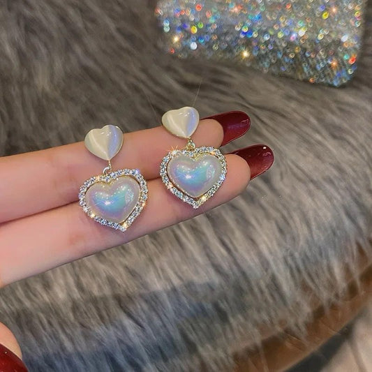 Opal Hearts Korean Earrings