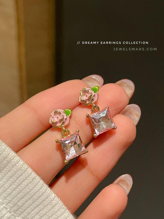 Rapunzal Pink Rose Minimal Earrings