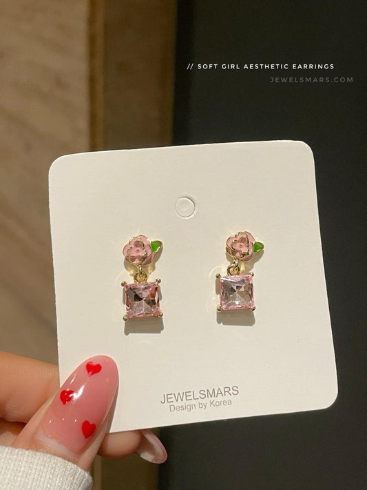 Rapunzal Pink Rose Minimal Earrings