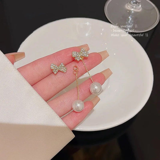 Bow Pearl drop Earjacket earrings