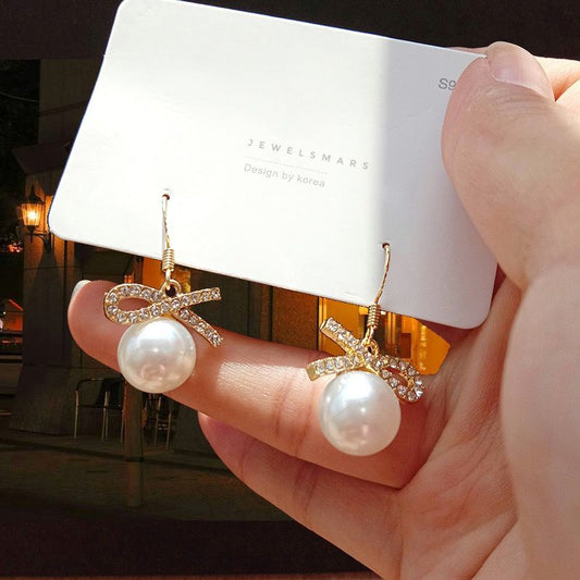 Bow Pearl Drop Earrings