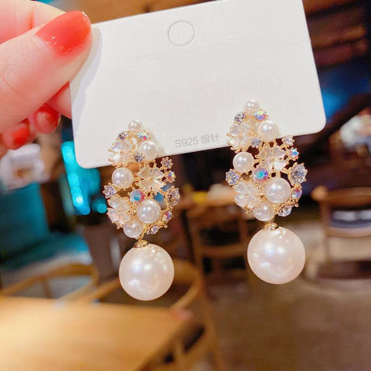 Luxury Floral Pearl Drop Earrings