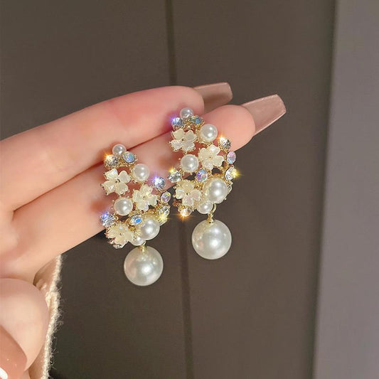 Luxury Floral Pearl Drop Earrings