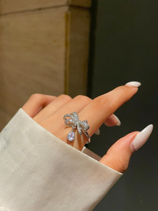 Crystal drop Bow Ring