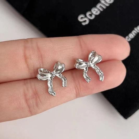 Mini Bow Earrings- silver