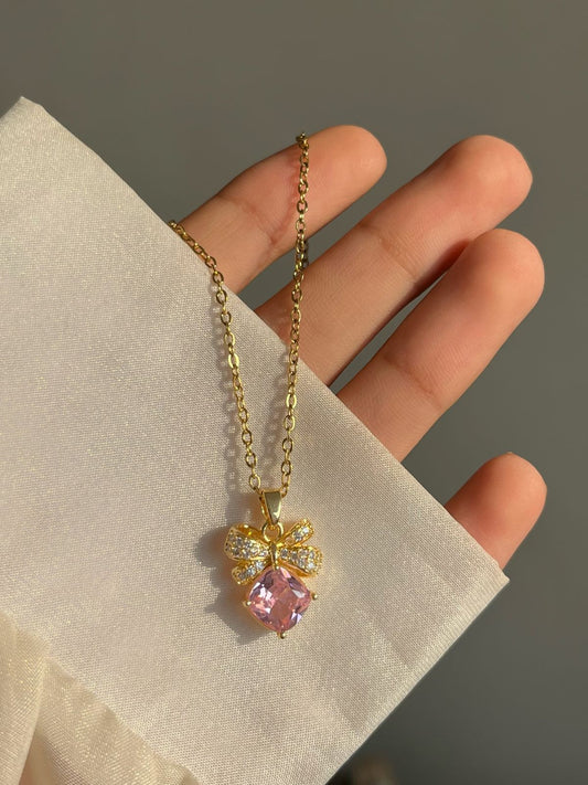 Bow Me Necklace- pink