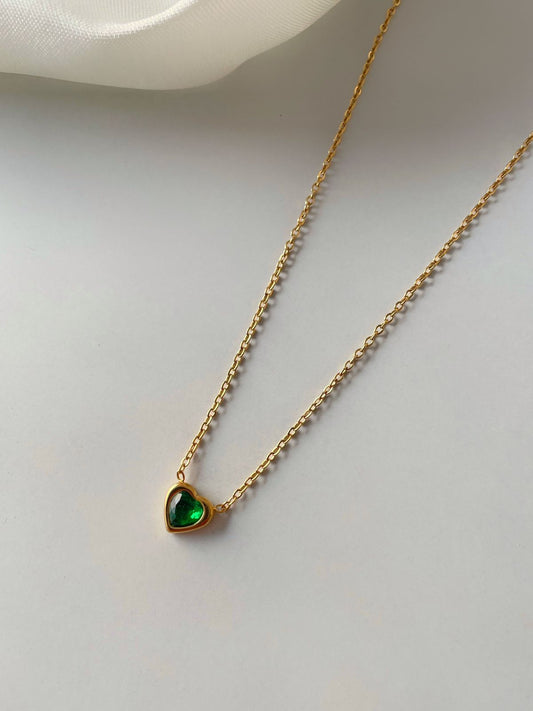 Mini Heart Necklace- green