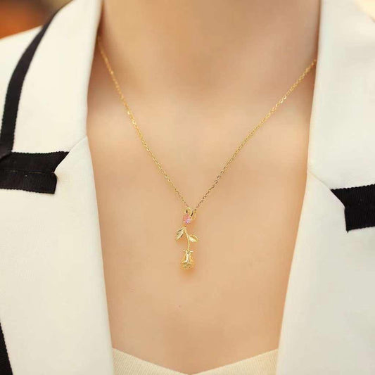 Rose with Heart Necklace