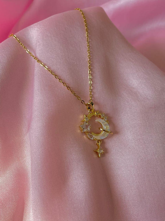 Dreamiest Moon Star Necklace - golden