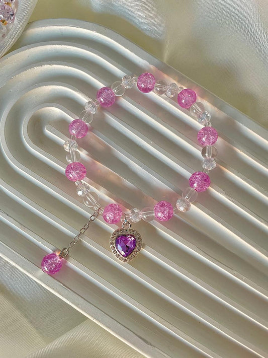 Crystal Heart Bracelet- purple