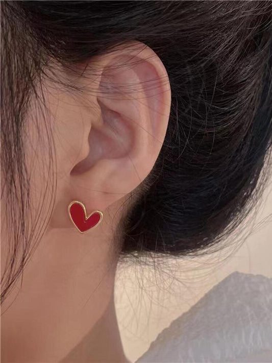 Cherry Red Heart Earrings