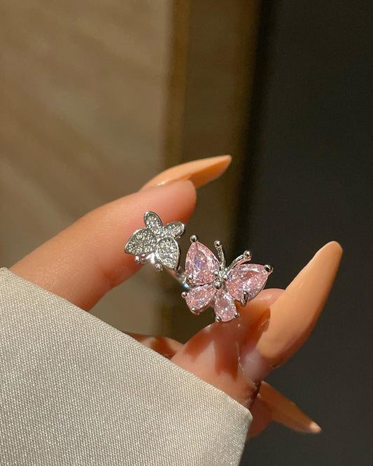 Dual Butterflies Ring-pink