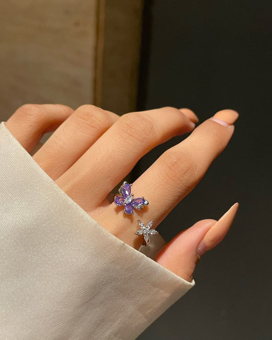 Butterfly Flower Ring- purple