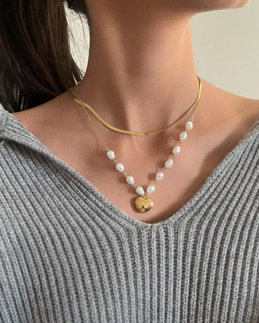 Melody Heart Pearly Layered Necklace