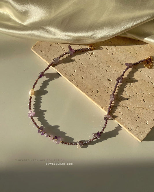 Amethyst Beaded Stainless Steel Necklace