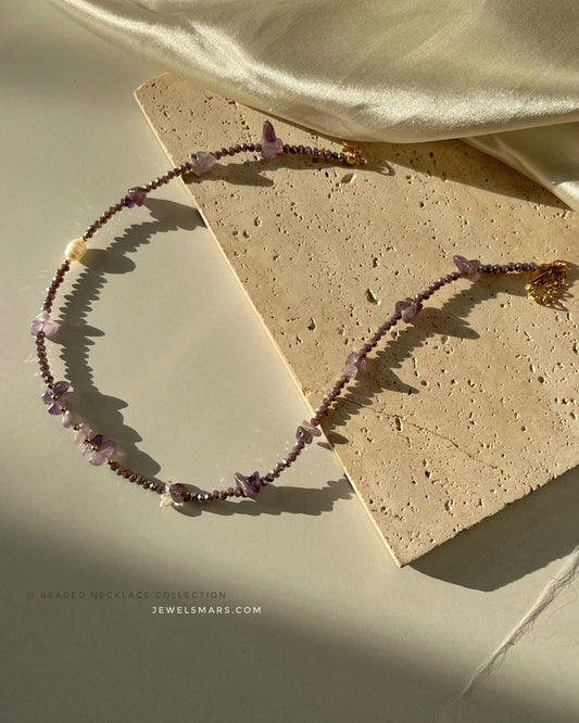 Amethyst Beaded Stainless Steel Necklace