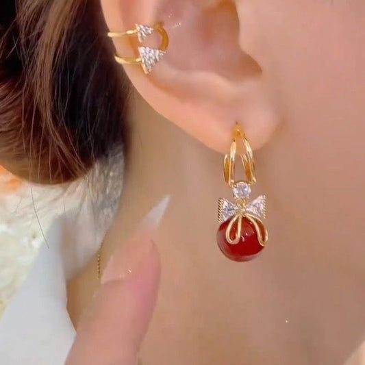 Red Pearl Drop Earrings