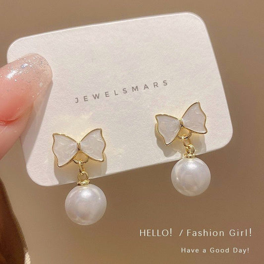 Bow Pearl Drop Earrings