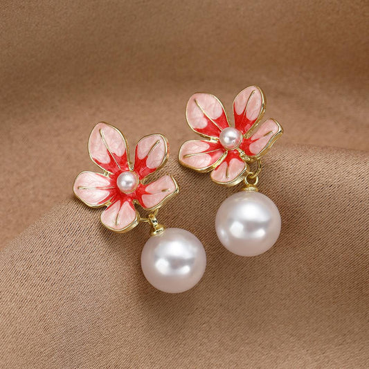 Bloom Flower Earrings- pink red