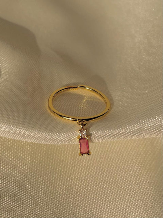 Precious Solitaire Drop Ring- ruby pink