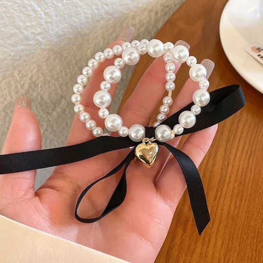 Paris Pearl Heart Hairtie