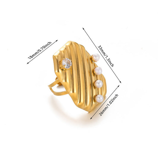 Golden Ridges Pearl Ring