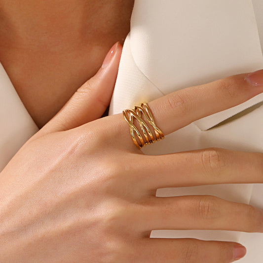 Golden Etch Statement Ring