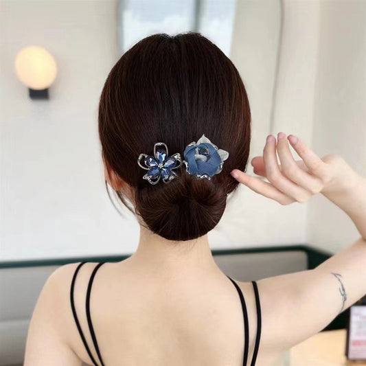 Navy Noise Flower Hair Tie