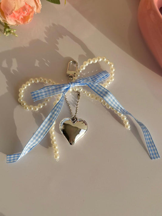 Blue Plain Pearls Bag Charm
