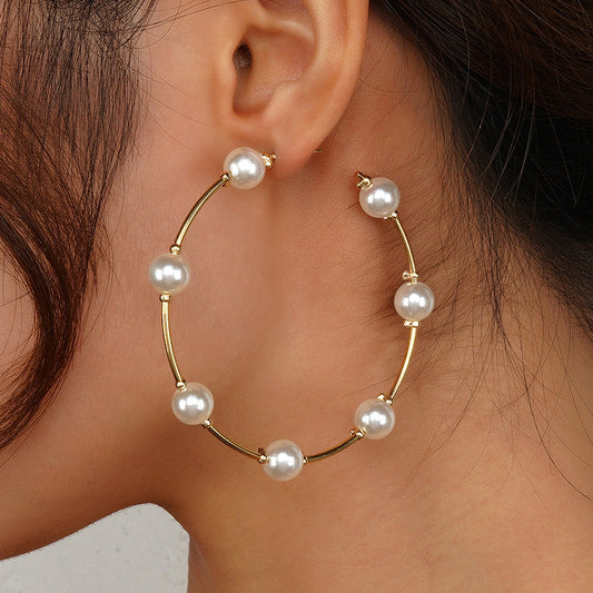 French Pearl Hoop Earrings