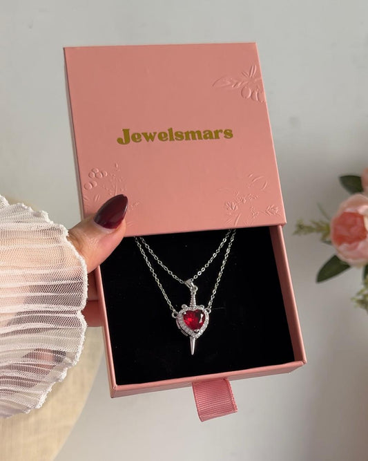 Red-Romantic Heart & Sword Necklace Gift Box