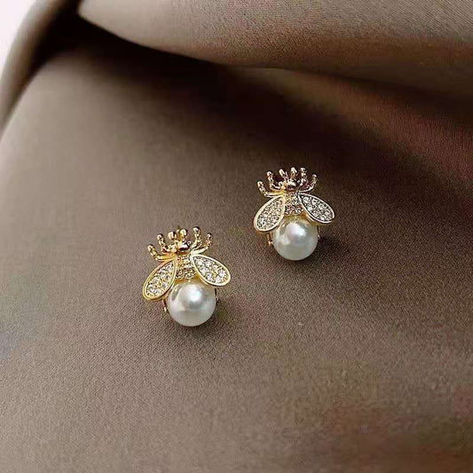 Pearl Hive Bee Earrings